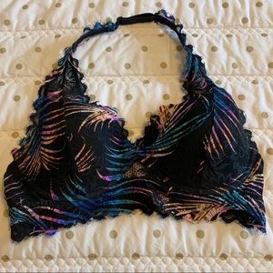 VS PINK Black Multicolor Lace Halter Bralette